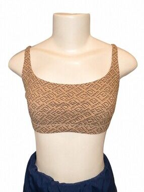 FENDI X SKIMS | Brown Logo Print Scoop Neck Bralette Size M